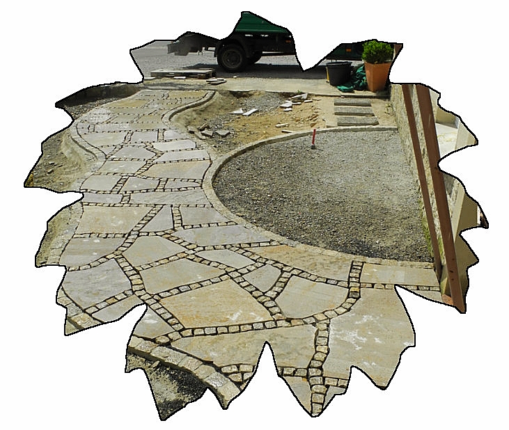Eingangsbereich mit Muschelkalkpolygonalplatten-Pflaster 6/6