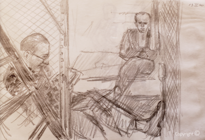 Bowien was imprisoned during the invasion of the Netherlands by the German Wehrmacht in May 1940. These drawings were made in the prison there.