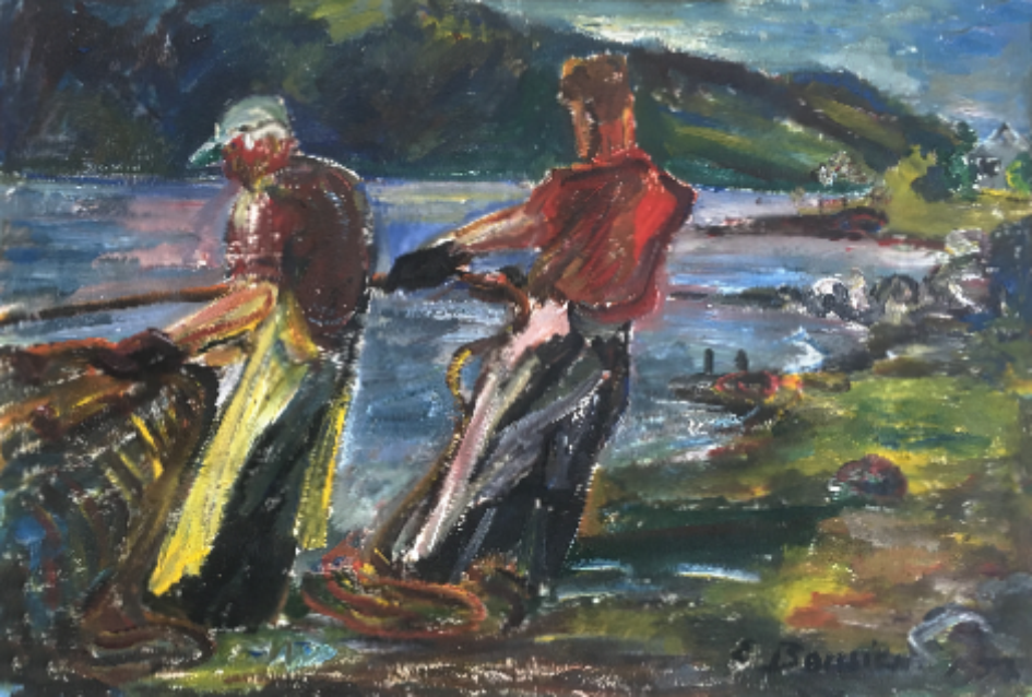 Fishermen from Lake Mjosa, oil on canvas, Norway, 1957 