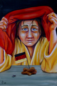 "Arbeitslos? Nimm Hartz IV! Glaub daran, dann hilft es Dir!"  40 x 60 cm Acryl auf LW