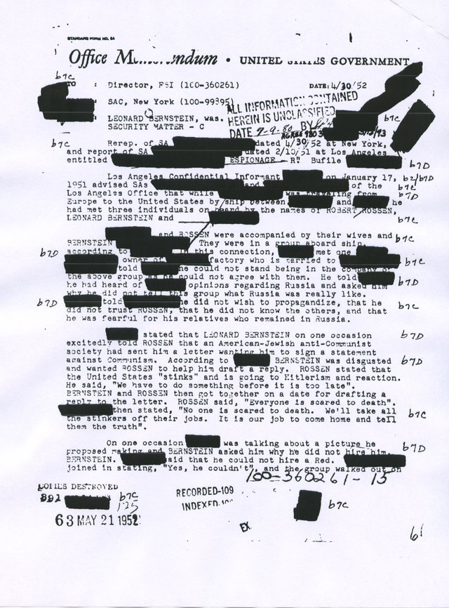 Uit het FBI-dossier van Leonard Bernstein