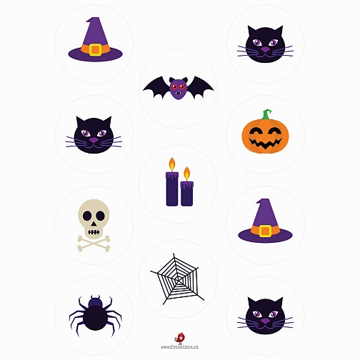 halloween noč čarovnic noc carovnic mafin muffin kokosove kroglice cake topper okrasek pecivo torta netopir buča črna mačka pumpkin felt balls cupcake cakes spooky free pdf freebie