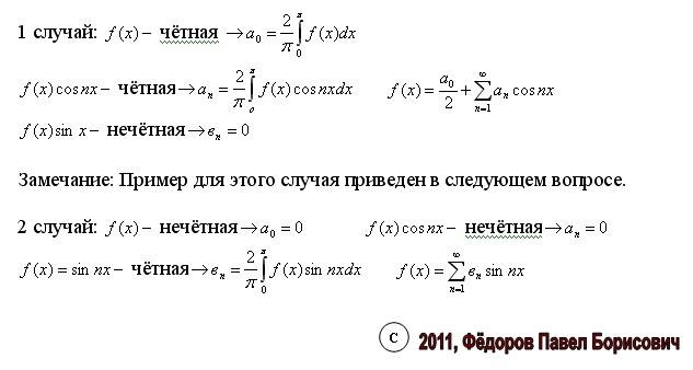 четная и нечетная функция фурье