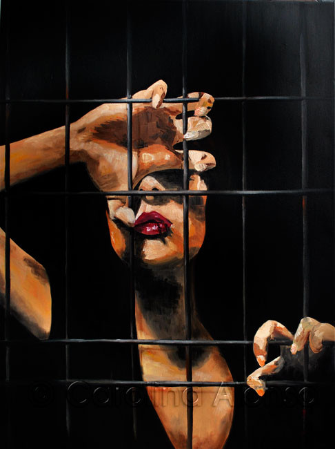 Hinter Gittern - Carolina Alonso, Öl auf Leinwand