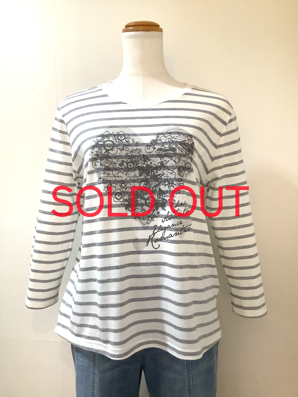 フラウエプラス（fraue＋）21−PS39 白ボーダーTシャツ 40 ¥12,100（税込）