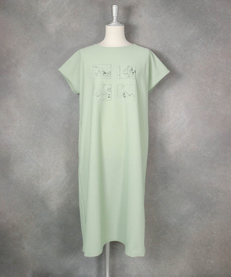 ピッコーネ（picone）4−PS38 ツイルジャージーライトグリーン刺繍ワンピース38 ¥39,600（税込）⇒ SALE ¥31,680（税込）