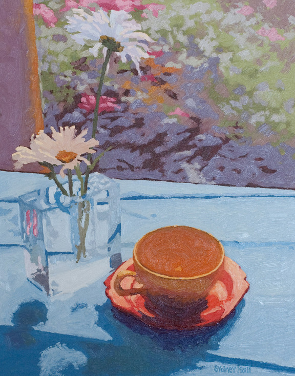 Three Daisies And A Cup Of Tea, 20x16, SOLD