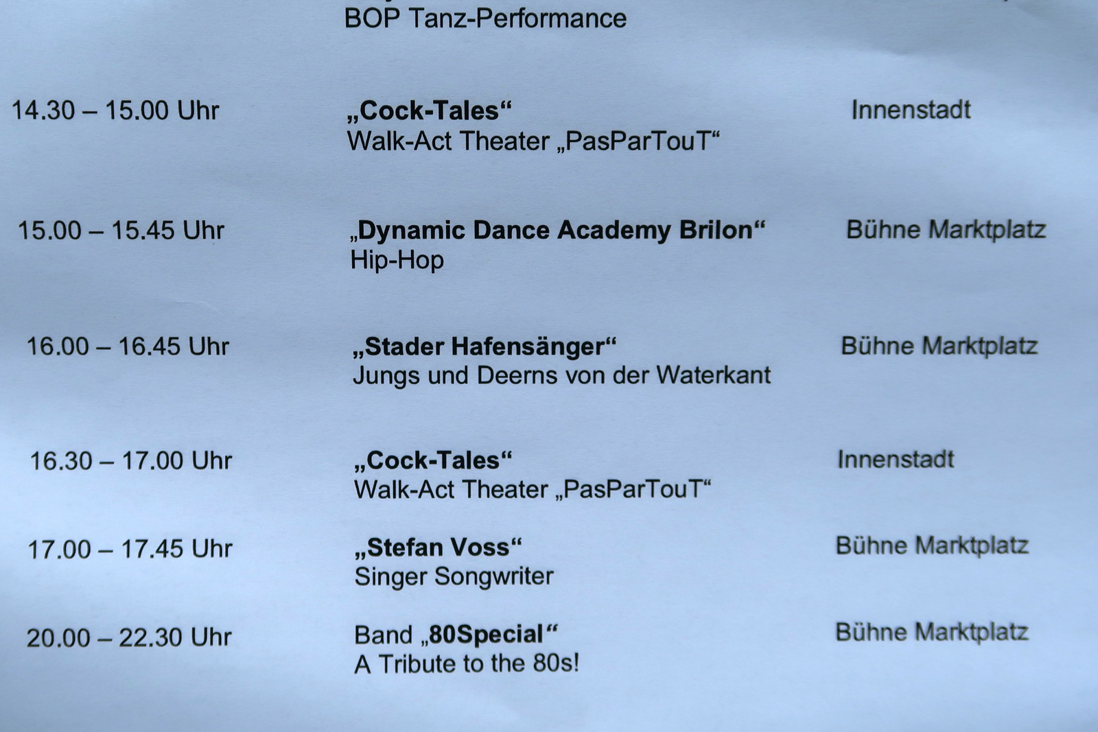 .....Bühnenprogramm zum 30. Briloner Altstadtfest...