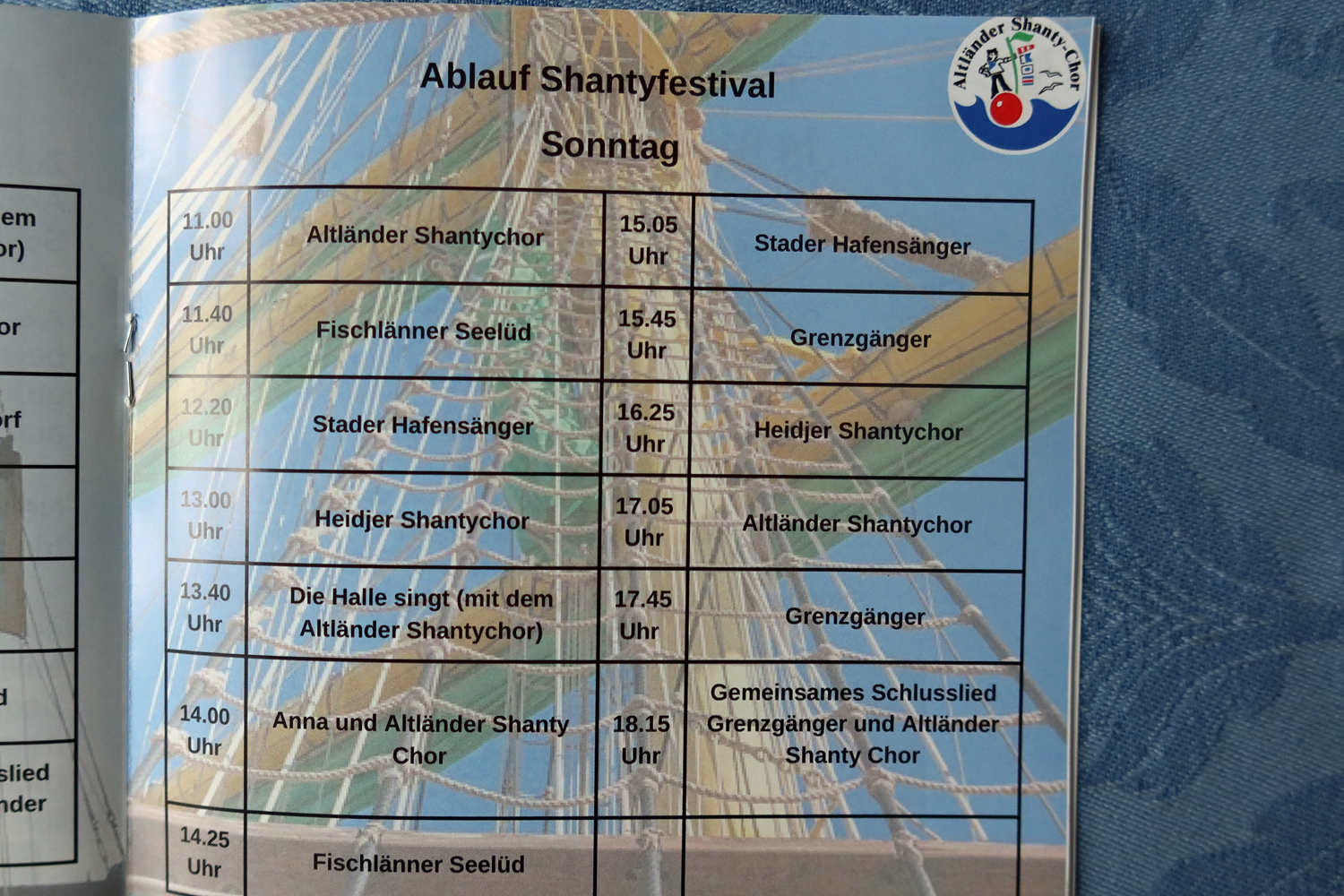Ablauf der Chöre am Sonntag..