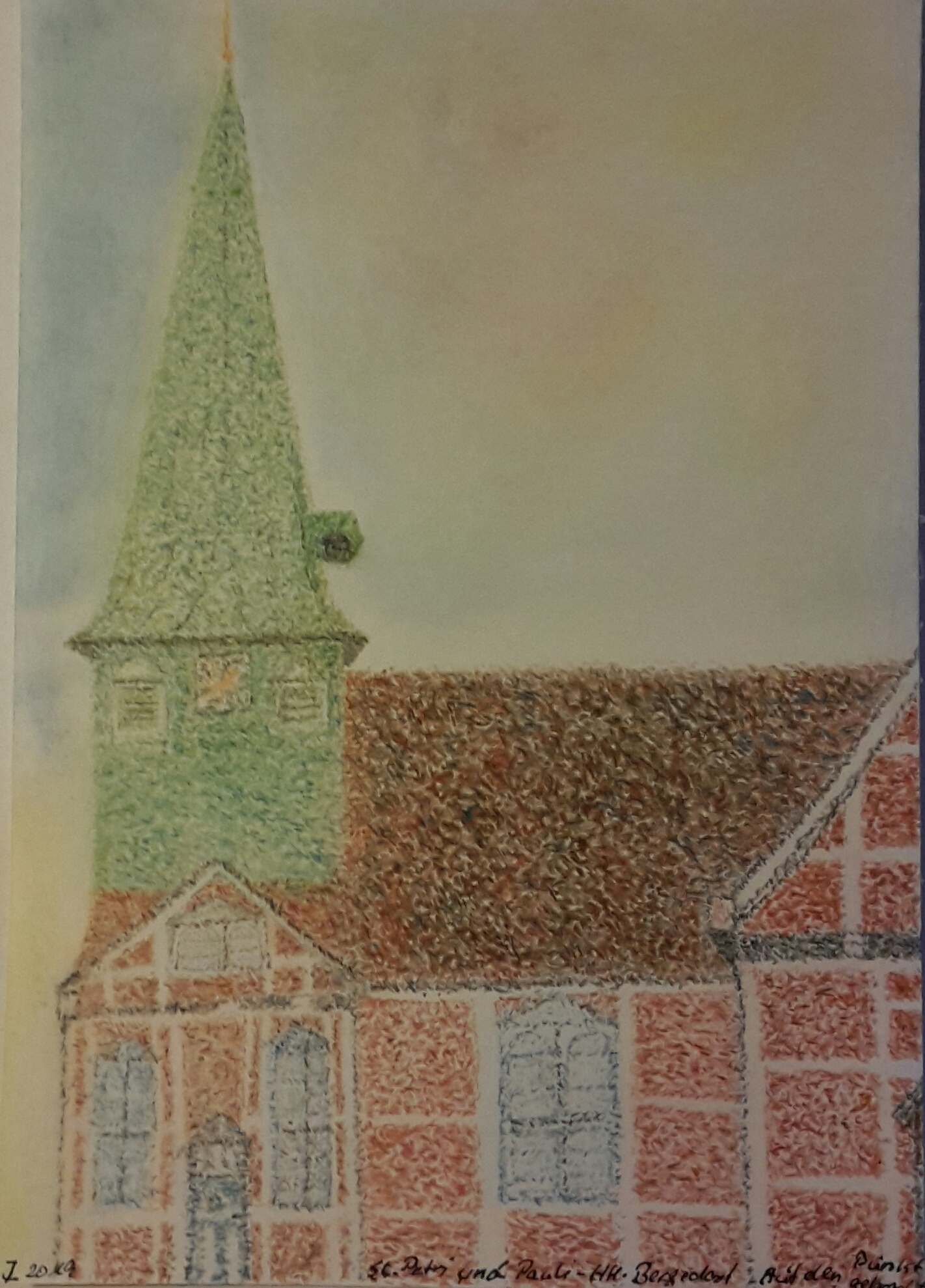 Kirche St. Petri und Pauli-HH-Bergedorf 2019 ( Pastellstift ) ( 21 x 14,8 cm ) Auf den Punkt gebracht