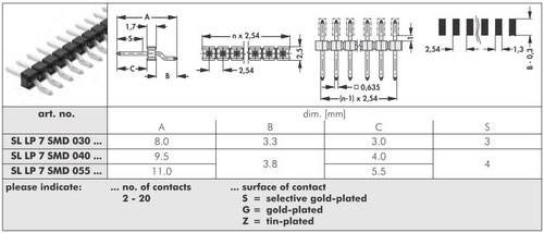 SL LP 7 SMD（表面実装用ピンヘッダ 2.54MMピッチ 低背型 ライトアングル）