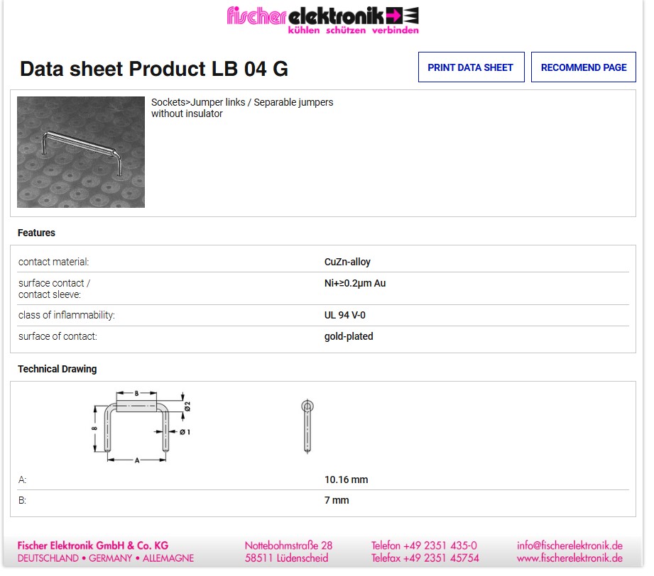 LB 04 G |ジャンパー10.16mmピッチ インシュレーターなし| Fischer Elektronik