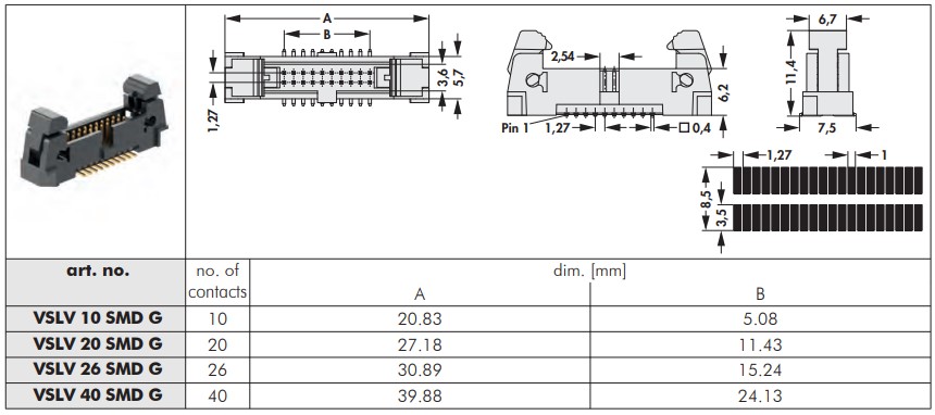   VSLV XX SMD G   1.27mmピッチ SMDボックスヘッダ（ロック付き）