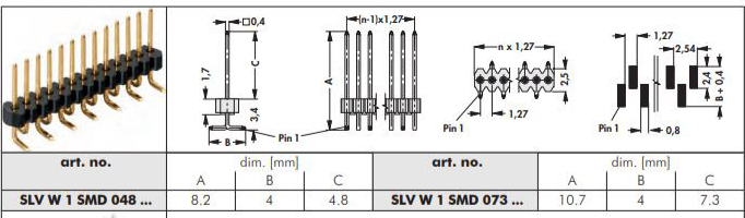 SLV W 1 SMD 表面実装用ピンヘッダ1.27mmピッチ