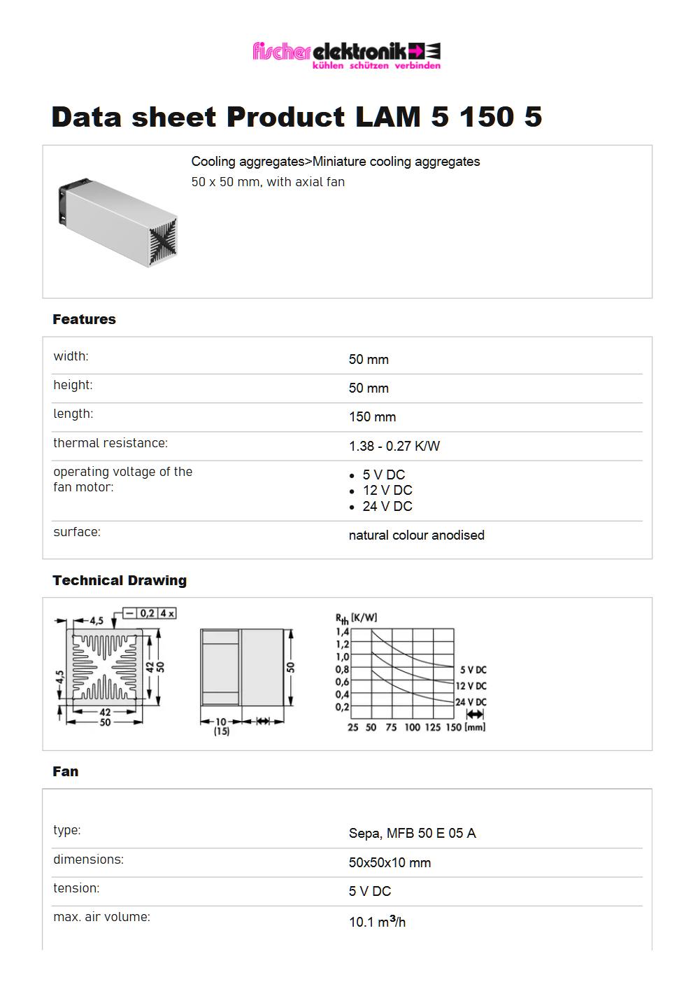 LAM-5-150-05 | 基板実装用軸流ファン付きヒートシンク |Fischer Elektronik