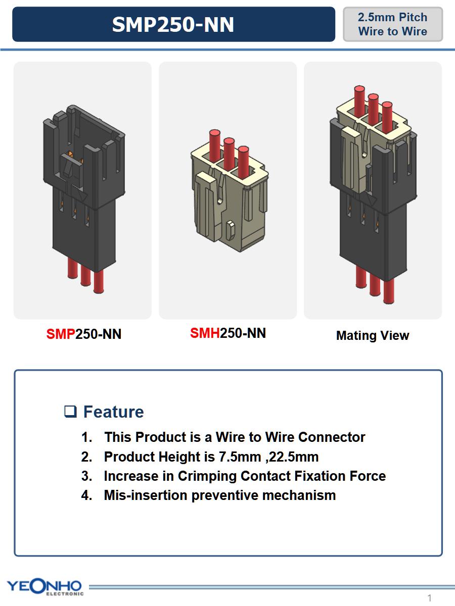 SMP250-NN 2.5mmピッチ 電線対電線コネクタ YEONHO