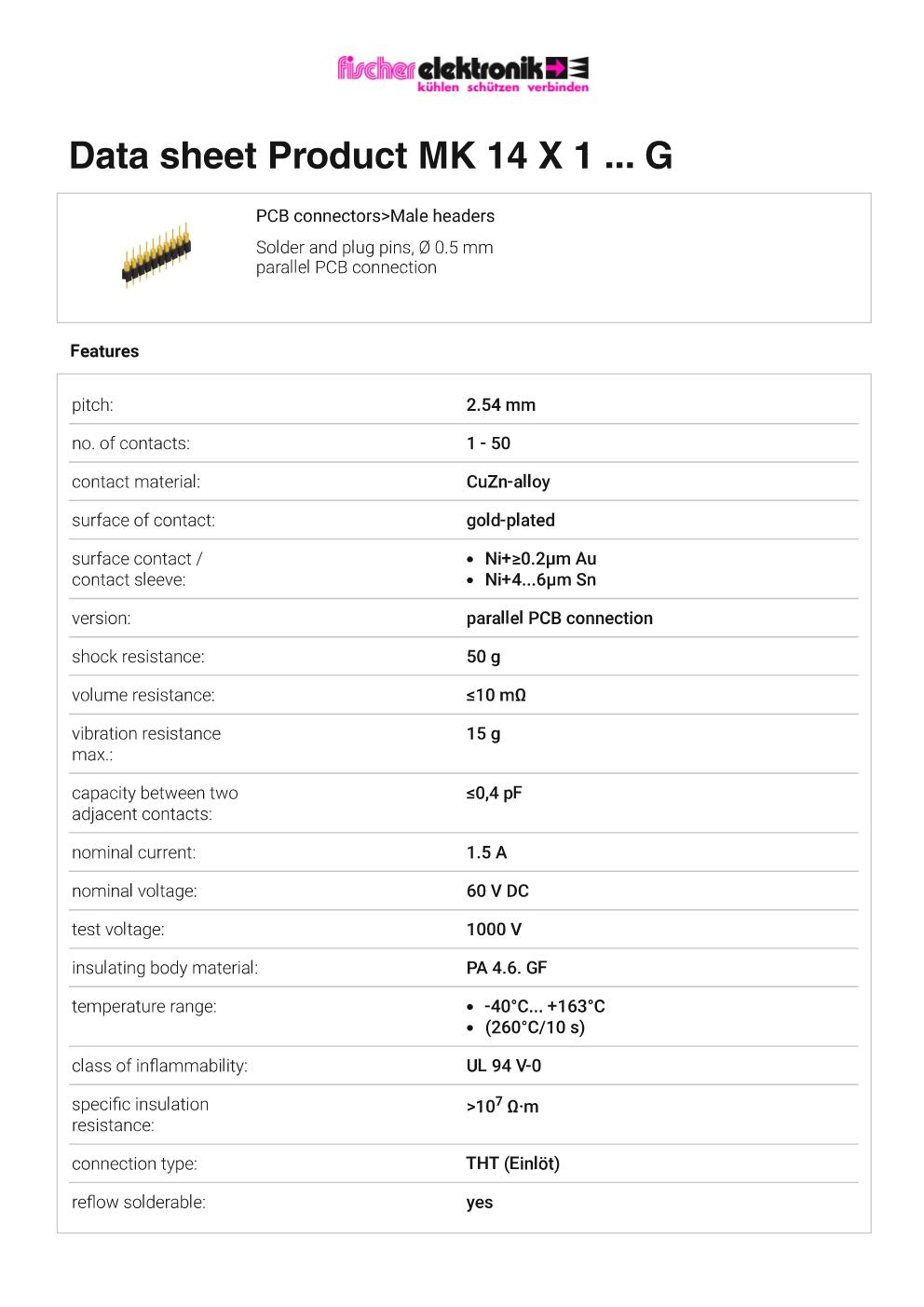 MK 14 X 1 並列PCB接続ピン（2.54mm・THT）｜高精度・スタック高さ対応