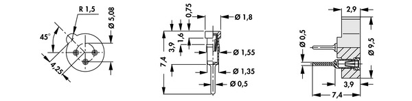 PF53G TO5パッケージ用ソケット 3ピンタイプ 図面
