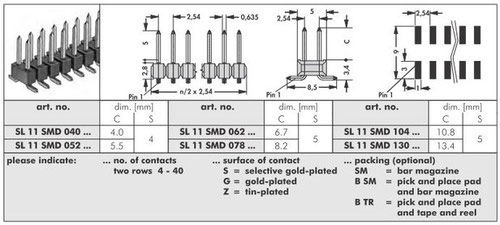 SL 11 SMD（表面実装用ピンヘッダ 2.54MMピッチ 2列）