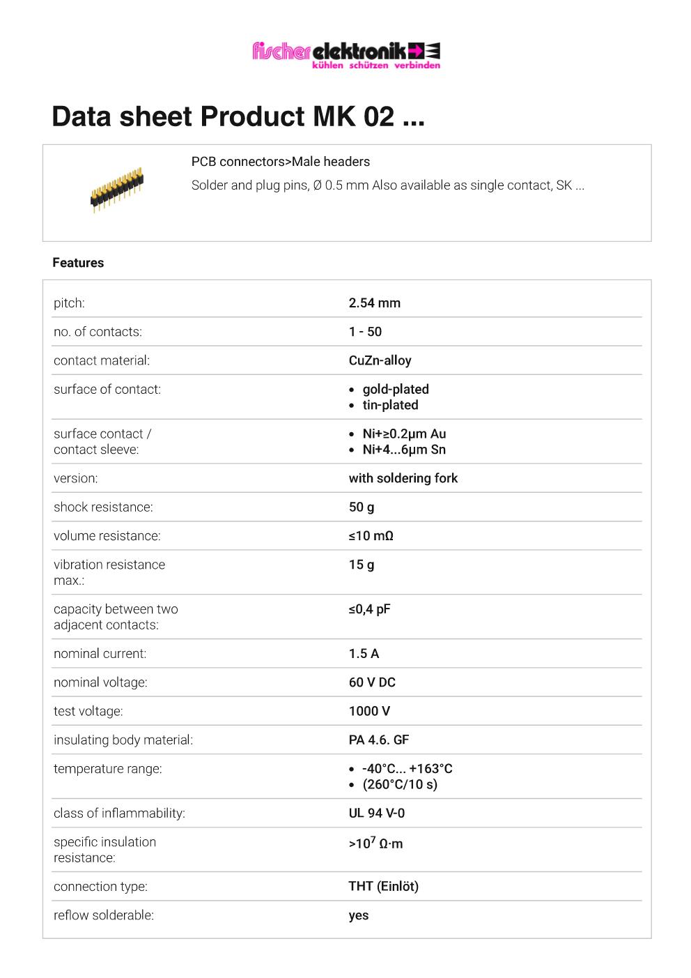 MK 02 ピンヘッダ（2.54mm・THT）｜はんだフォーク付き高保持タイプ