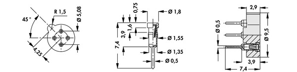 PF54G TO5パッケージ用ソケット 4ピンタイプ 図面