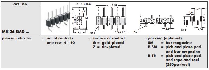 MK 26 SMD | 表面実装用ピンヘッダ | 2.54mmピッチ | Fischer Elektronik