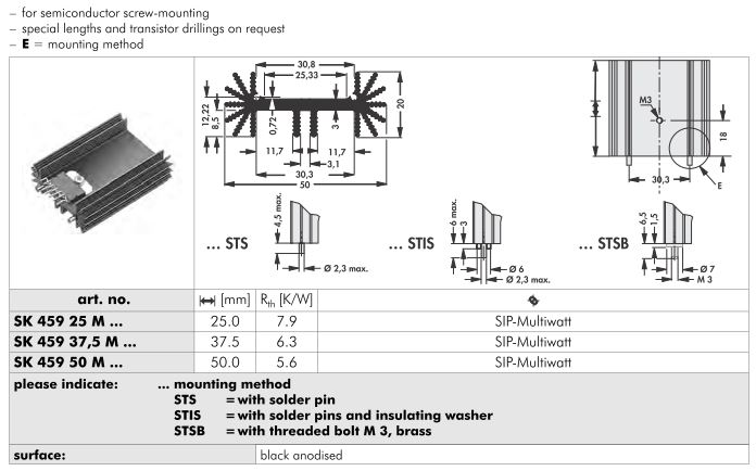 SK 459 Fischer 基板取付用ヒートシンク SIP-Multiwatt用 スクリューマウント