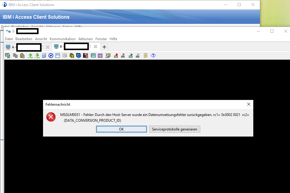 Access Client Solutions - Fehler bei Anmeldung an IBM i