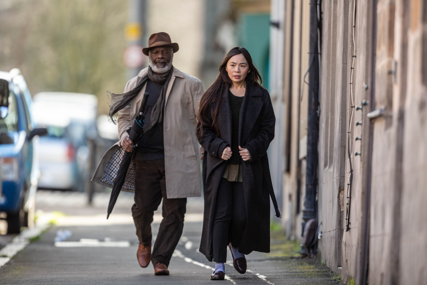 Still from FOLDING (2022) with Joseph Marcell and Shin Fei Chen