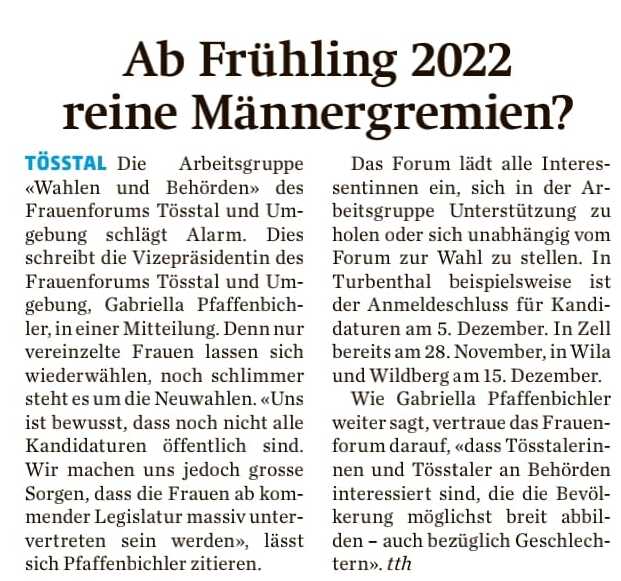 Bericht im Der Tössthaler vom 26. November 2021