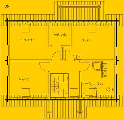 BlockhausSpreewald : Wohnfläche DG 62 m² - © Blockhaus-Profi
