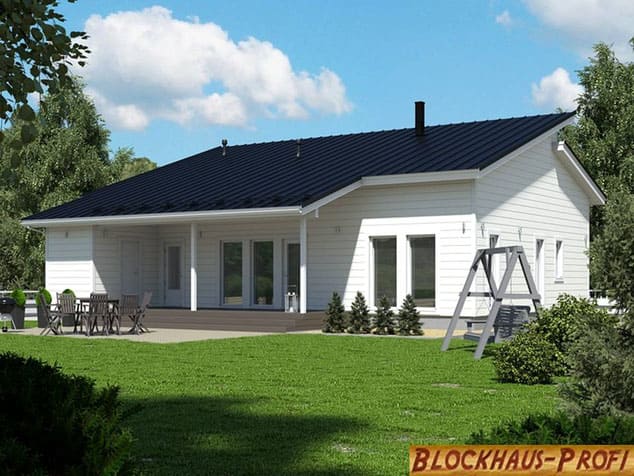 Wohnblockhaus - Barrierefreies, frei geplantes Holzhaus mit versetztem Pultdach - Holzhaus in Blockbauweise
