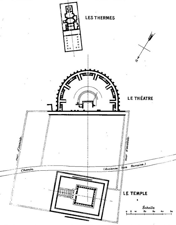 Plan des masses des 3 monuments de Champlieu. Victor Cauchemé, Descriptions des fouilles archéologiques exécutées dans la forêt de Compiègne : Quatrième partie, Compiègne 1912
