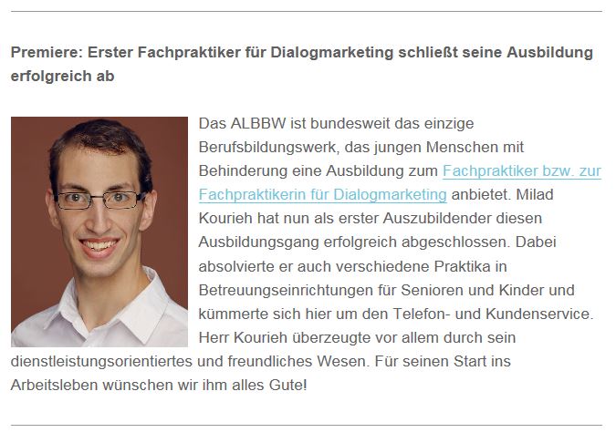 Milad Kourieh: Mein erster erfolgreicher Absolvent zum "Fachpraktiker für Dialogmarketing" - 2017