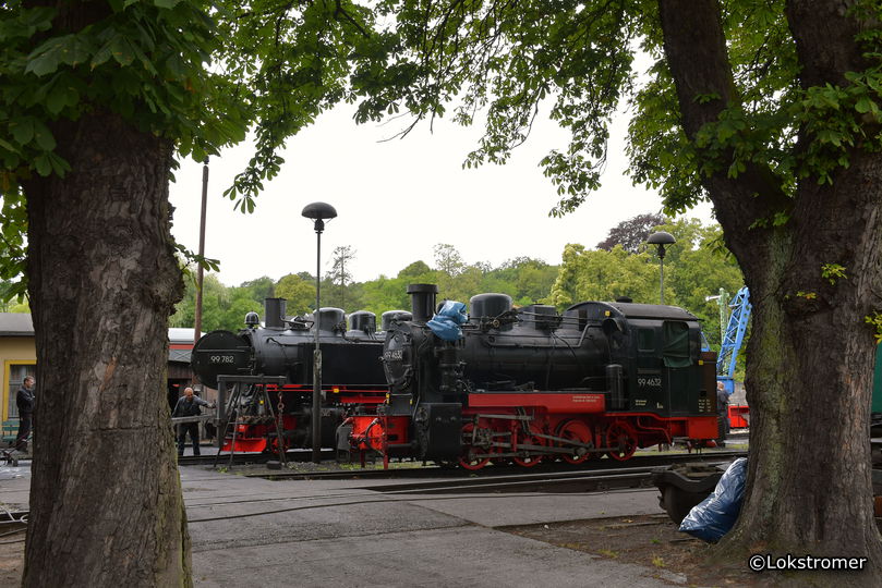 RüBB-Werkstatt in Putbus mit 99 4632 und 99 1782 am 22. Juli 2019