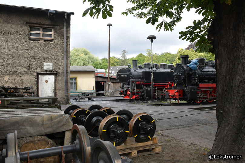 RüBB-Werkstatt in Putbus mit 99 4632 und 99 1782 am 22. Juli 2019