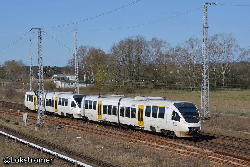 Zwei Albinos (NEB VT2.10 und NEB VT2.11) von Templin nach Berlin-Ostkreuz (Schönfließ am 04.04.2020)