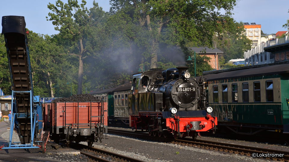 Rangierfahrt der 99 4801 zum Wassernehmen in Göhren, 13. Juli 2019