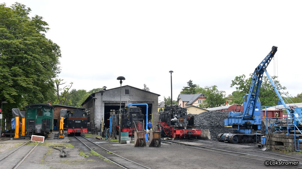 RüBB-Kleinbahnwerkstatt in Putbus mit 99 1784, 99 4632 und 99 1782 am 22. Juli 2019