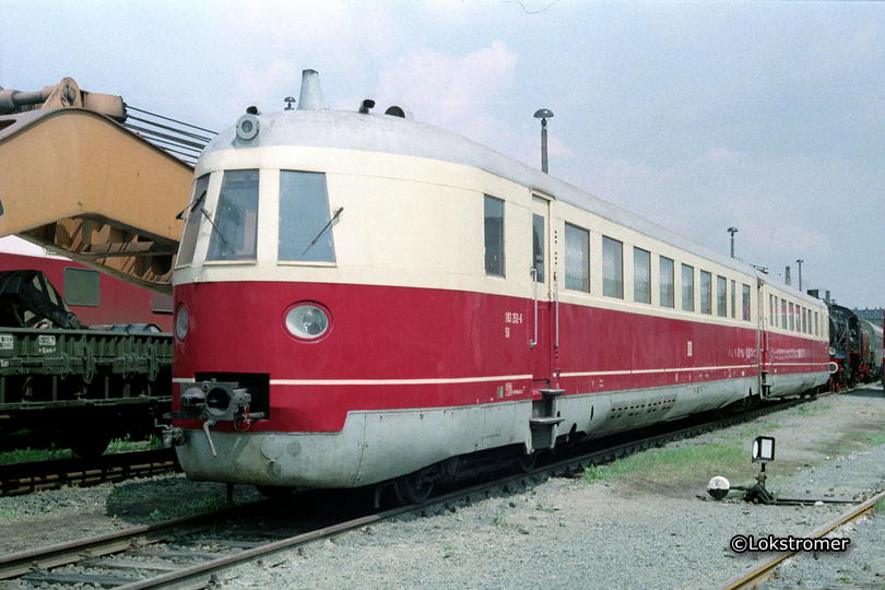 183 252 (ex SVT 137 225) auf einer Fahrzeugausstellung im Bw Leipzig Hbf Süd am 14. Mai 1987