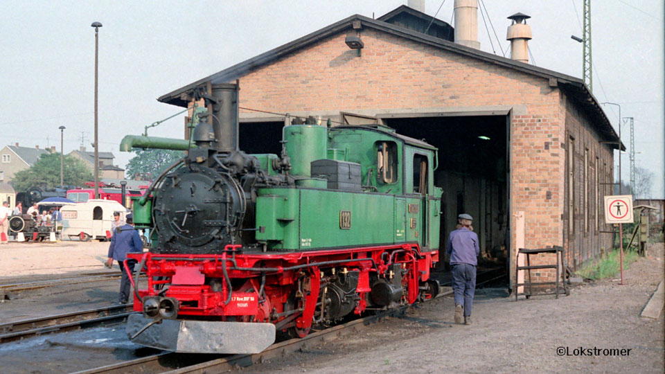 IVk 132 der k.sächs.St.E.B. (ex 99 539 der DR) in Radebeul Ost am 19. August 1989