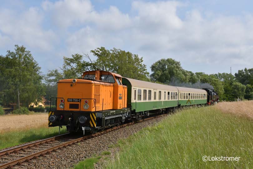 PRESS 106 756 als Schlusslok an Regionalbahn nach Lauterbach Mole am 14.07.2019