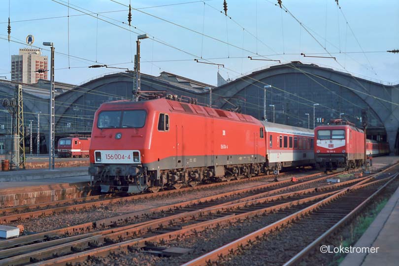 DB 156 004 mit einem Intercity nach Dresden in Leipzig Hbf am 17.06.1994