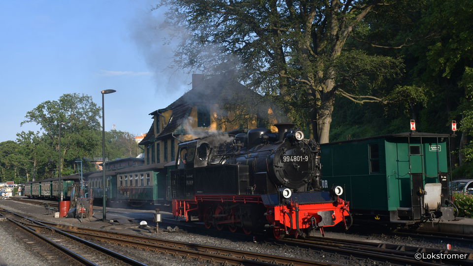Rangierfahrt der 99 4801 in Göhren zum letzten Personenzug nach Putbus am 13. Juli 2019