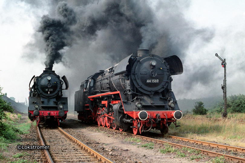 44 1569 neben 41 231 in Staßfurt am 24. Juni 1989