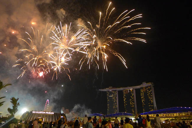 Singapur Marina Sands Bay Feuerwerk Nacht