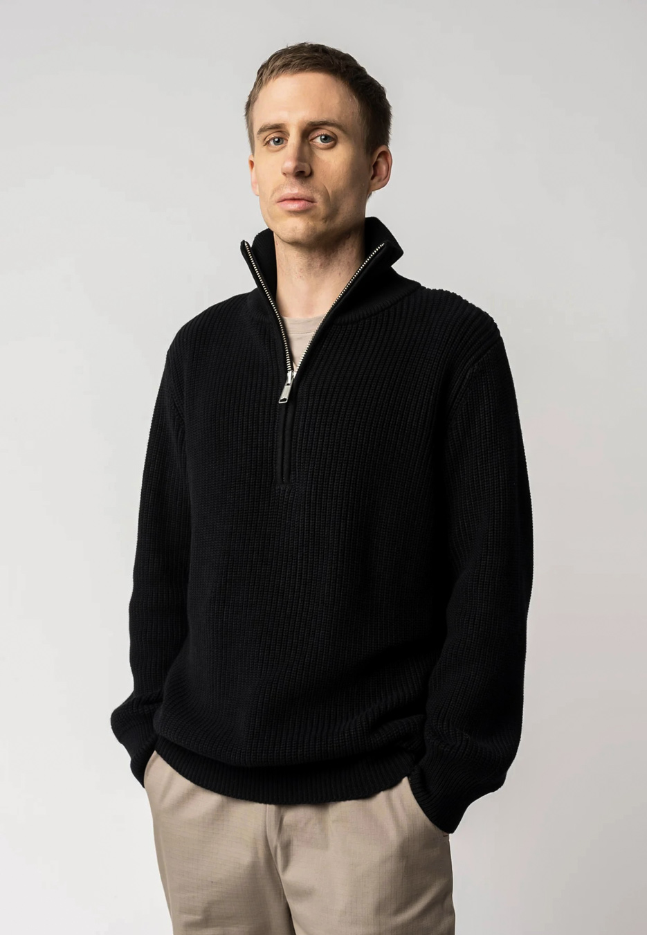 Rib Knit Troyer Udai Pullover Bio Baumwolle Green.In.Pieces