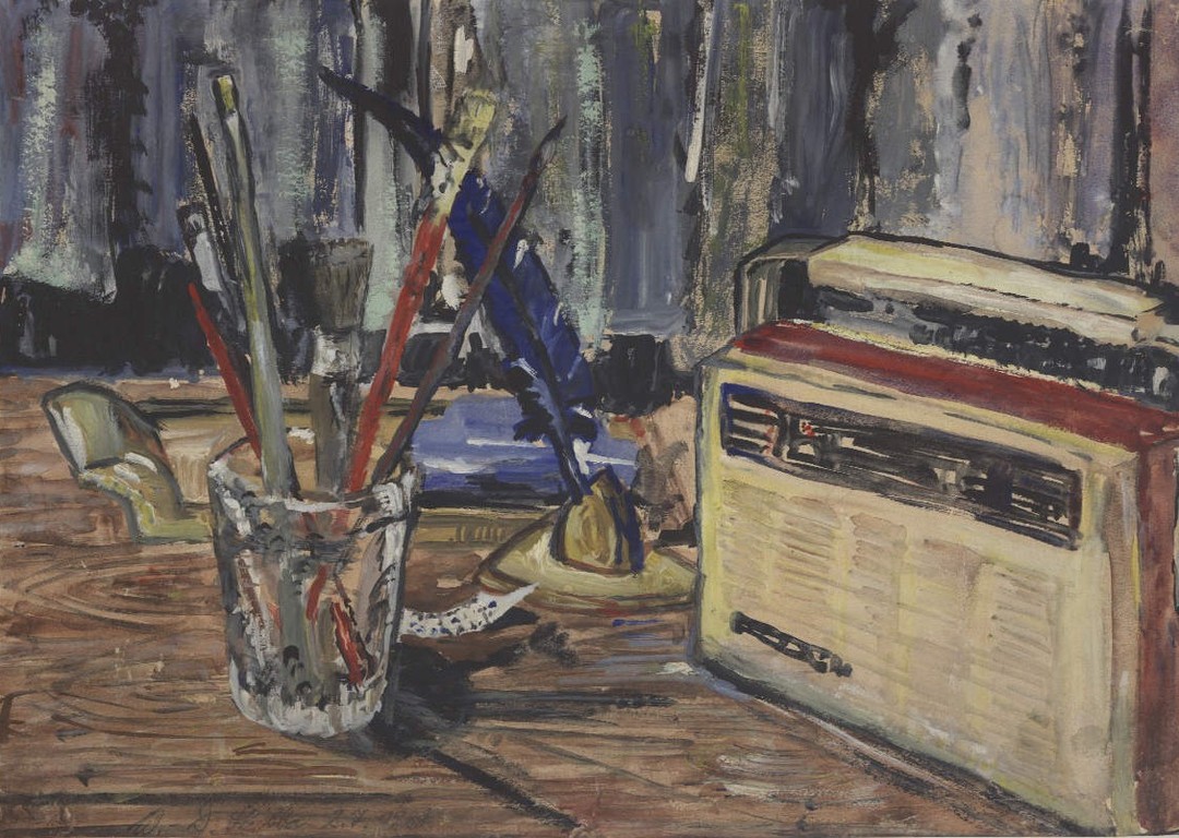 "Auf dem Schreibtisch"  (1969, Wasserfarben)