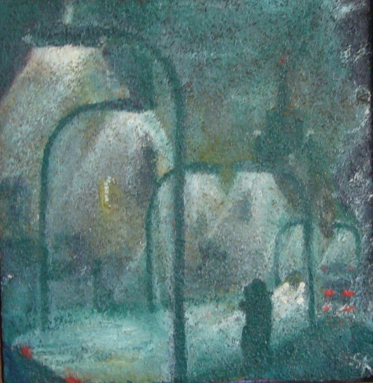 "Nacht in Irkutsk"   (ca. 1975, Öl, 25x25cm) 