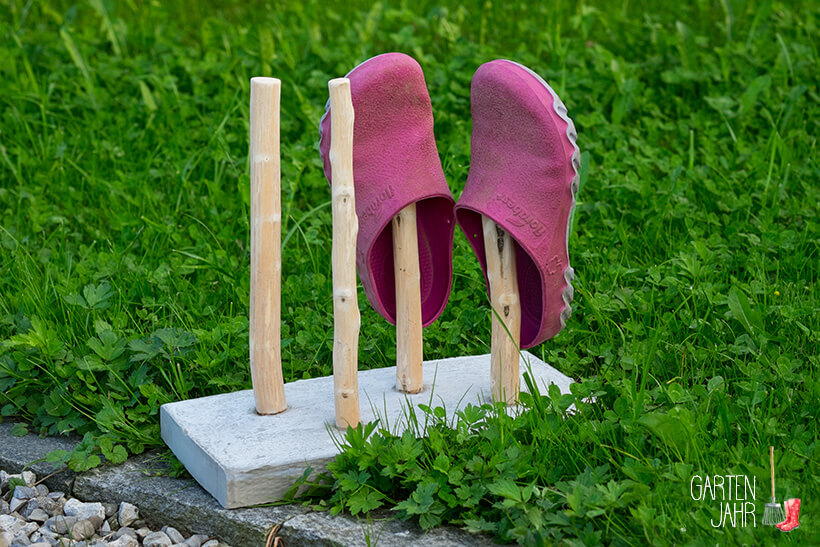DIY Gartenschuhständer aus Beton und Holz